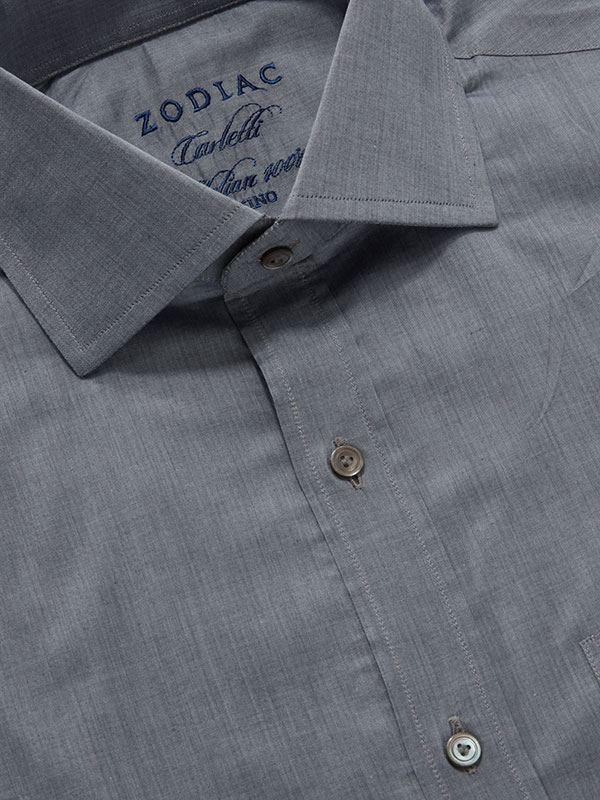Carletti Dark Grey Solid Full Sleeve Single Cuff Classic Fit Semi Formal Dark Cotton Shirt