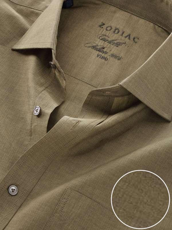 Carletti Olive Solid Full sleeve single cuff Classic Fit Semi Formal Dark Cotton Shirt