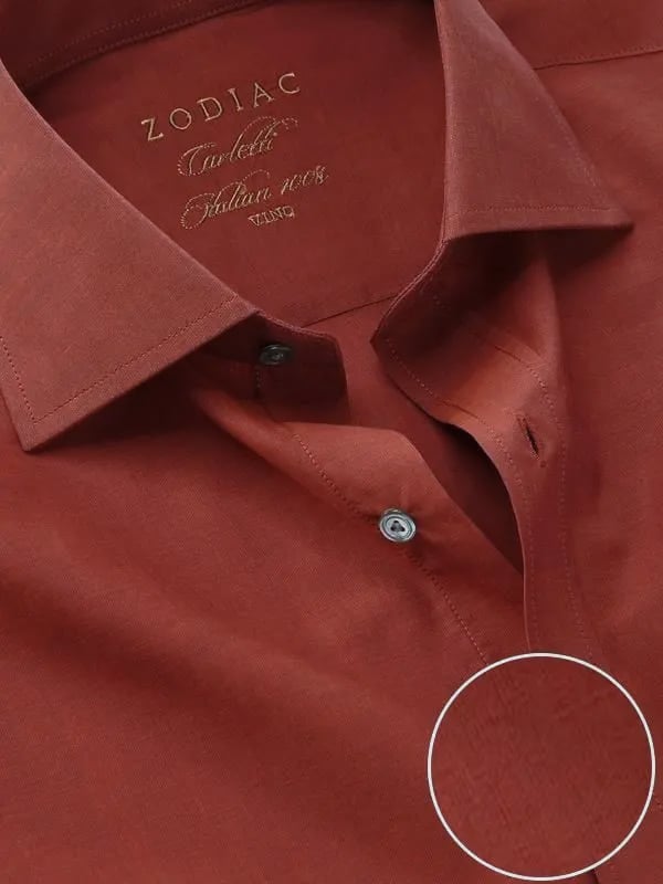 Carletti Rust Solid Full sleeve single cuff Classic Fit Semi Formal Dark Cotton Shirt