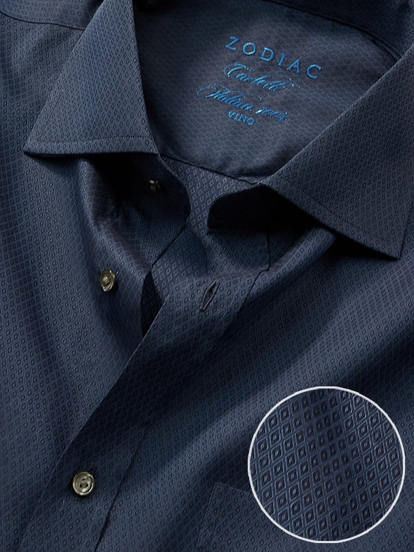 Carletti Navy Solid Full Sleeve Single Cuff Classic Fit Semi Formal Dark Cotton Shirt