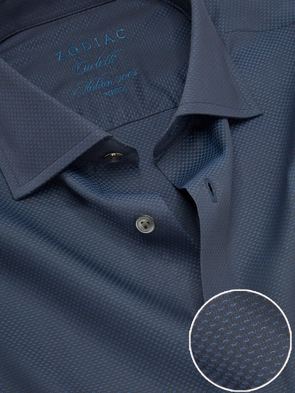 Carletti Navy Solid Full Sleeve Single Cuff Tailored Fit Semi Formal Dark Cotton Shirt