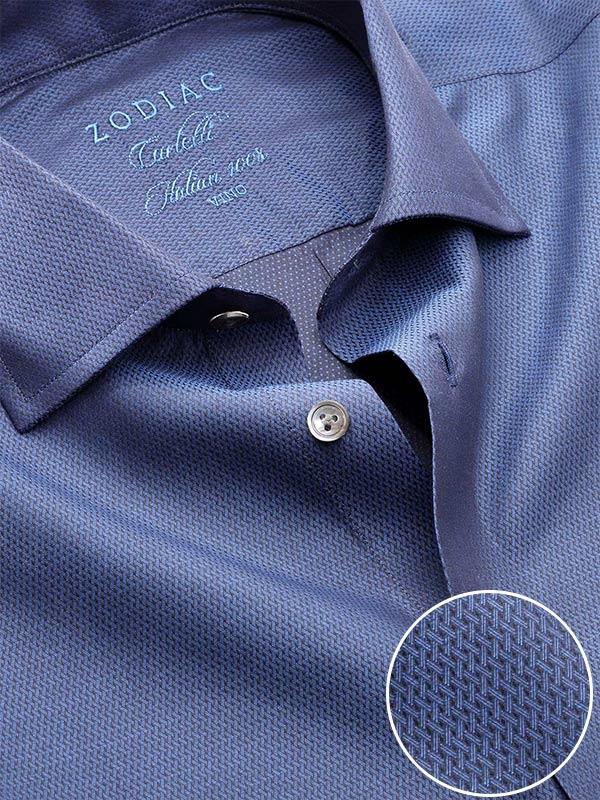 Carletti Navy Solid Full sleeve single cuff Tailored Fit Semi Formal Dark Cotton Evening Shirt