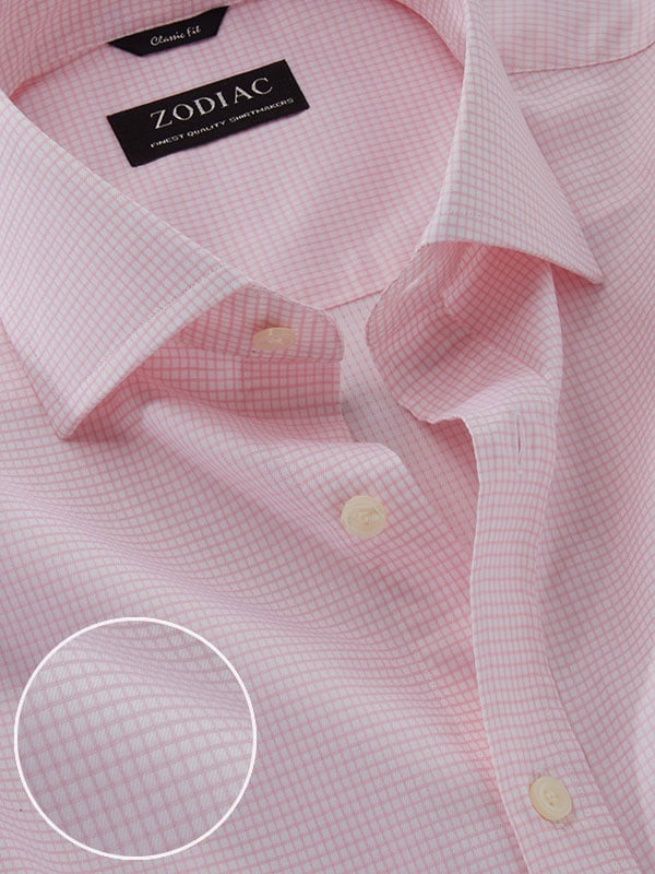 Cascia Pink Check Full Sleeve Single Cuff Classic Fit Classic Formal Cotton Shirt