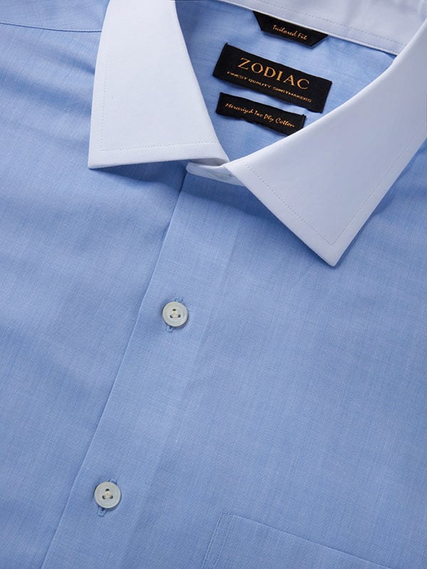 Chambray Sky Solid Full Sleeve Single Cuff Tailored Fit Classic Formal Cotton Shirt