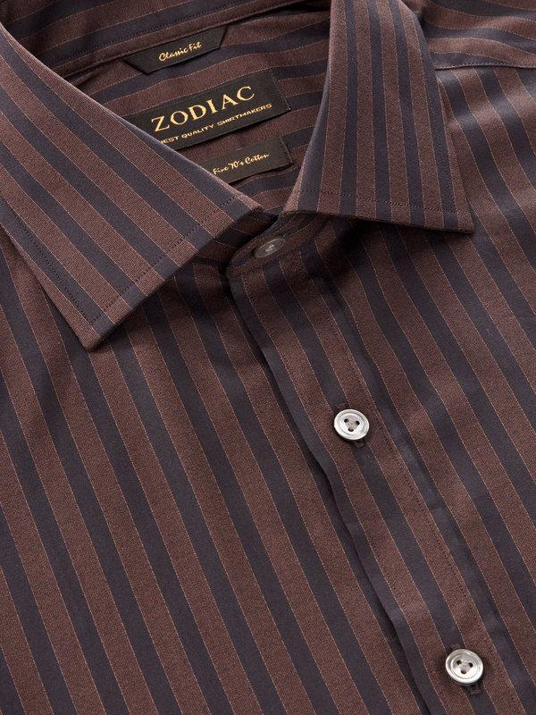 Chianti Chocolate Striped Full sleeve single cuff Classic Fit Semi Formal Dark Cotton Shirt