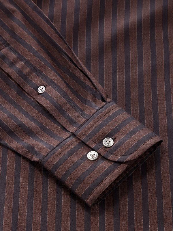 Chianti Chocolate Striped Full sleeve single cuff Classic Fit Semi Formal Dark Cotton Shirt