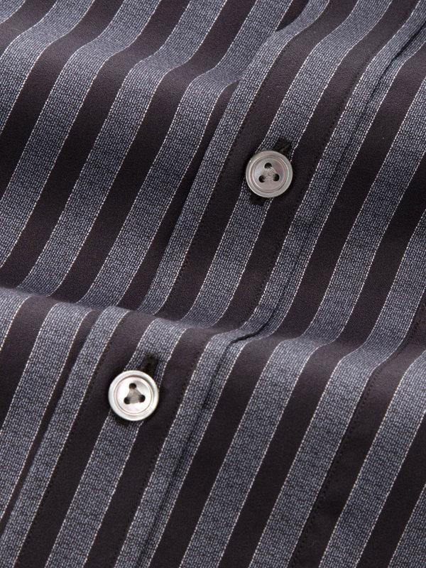 Chianti Dark Grey Striped Full sleeve single cuff Classic Fit Semi Formal Dark Cotton Shirt
