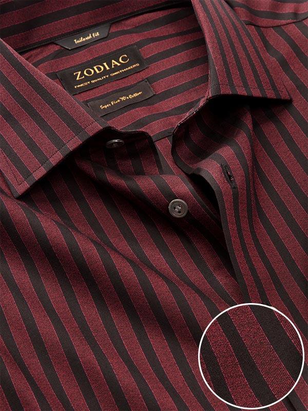 Chianti Red Striped Full sleeve single cuff Tailored Fit Semi Formal Dark Cotton Shirt
