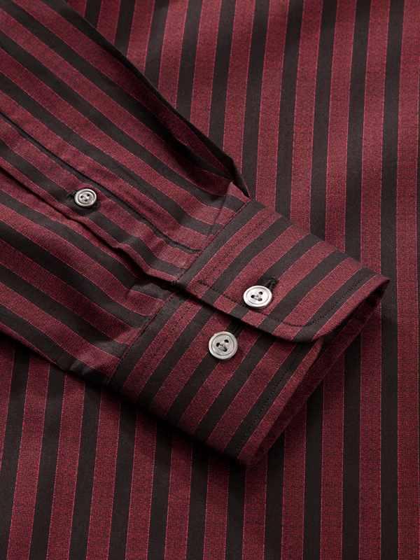 Chianti Red Striped Full sleeve single cuff Tailored Fit Semi Formal Dark Cotton Shirt