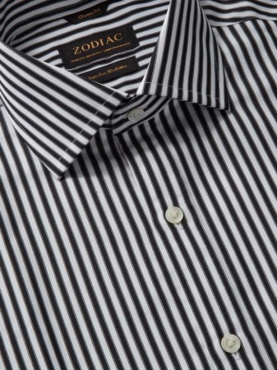 Chianti Black & White Striped Classic Fit Full Sleeve Cotton Formal Shirt