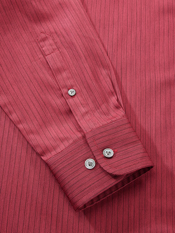 Chianti Maroon Striped Full Sleeve Single Cuff Tailored Fit Semi Formal Dark Cotton Shirt