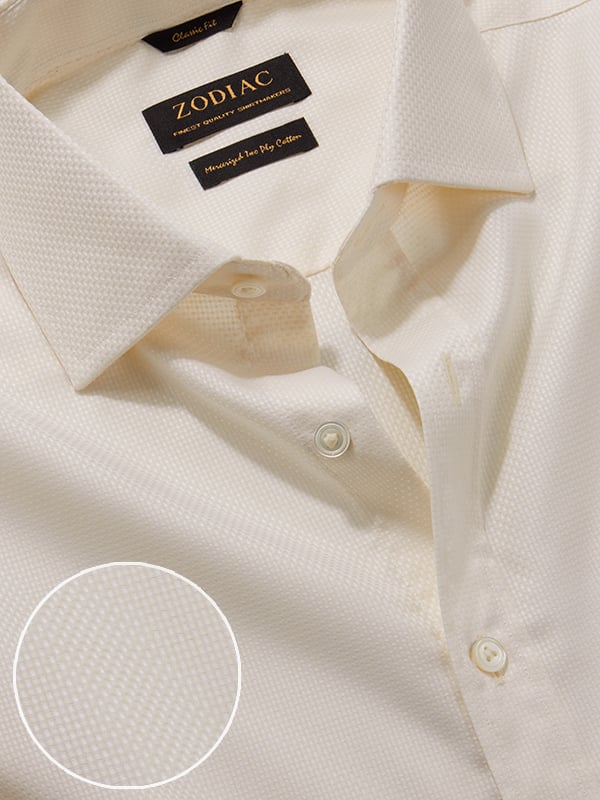 Cione Cream Solid Full Sleeve Single Cuff Classic Fit Classic Formal Two Ply Mercerized Cotton Shirt