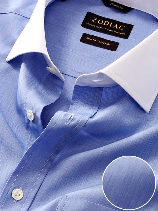 Bankers Medium Blue Solid Full sleeve single cuff Classic Fit Classic Formal Cotton Shirt