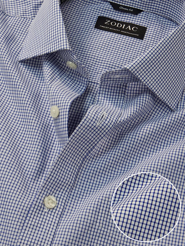 Easy Care Navy Check Full Sleeve Single Cuff Classic Fit Classic Formal Blended Shirt