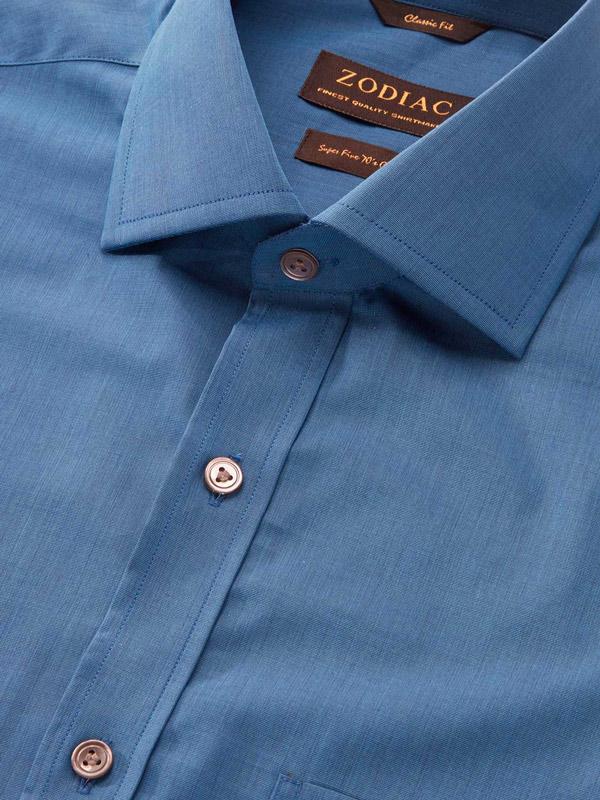 Fil A Fil Teal Solid Full sleeve single cuff Classic Fit Semi Formal Dark Cotton Shirt
