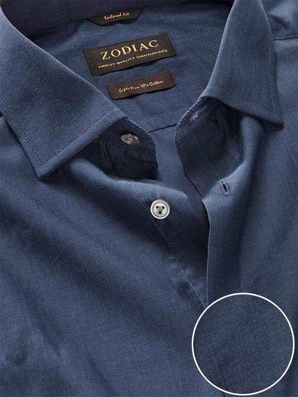 Fil A Fil Navy Solid Full sleeve single cuff Tailored Fit Semi Formal Dark Cotton Shirt