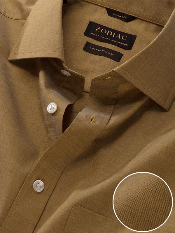 Fil A Fil Ochre Solid Full sleeve single cuff Classic Fit Semi Formal Dark Cotton Shirt