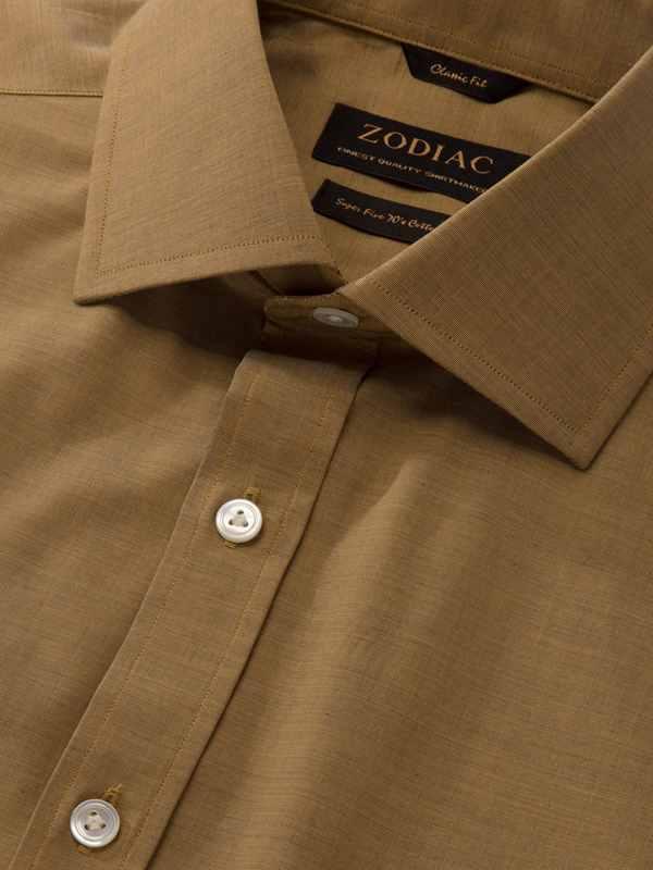 Fil A Fil Ochre Solid Full sleeve single cuff Classic Fit Semi Formal Dark Cotton Shirt