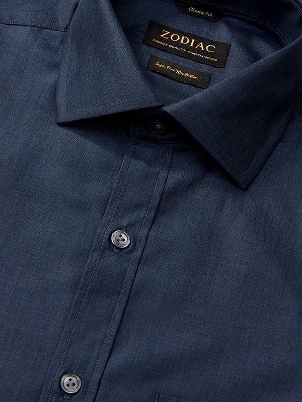 Fil A Fil Navy Solid Full Sleeve Single Cuff Classic Fit Semi Formal Dark Cotton Shirt