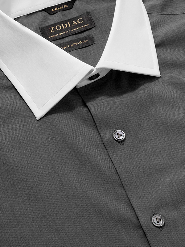 Fil A Fil Black Solid Full Sleeve Double Cuff Tailored Fit Semi Formal Dark Cotton Shirt