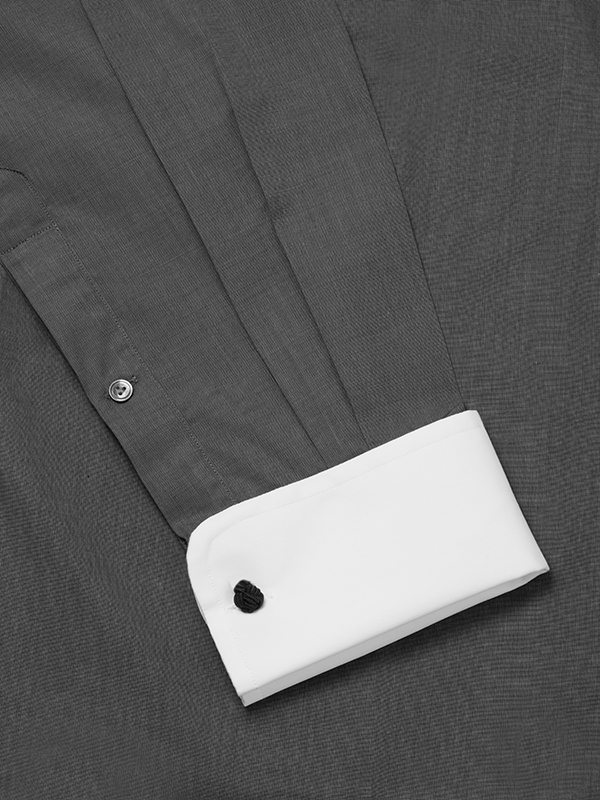 Fil A Fil Black Solid Full Sleeve Double Cuff Tailored Fit Semi Formal Dark Cotton Shirt