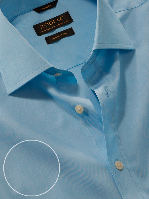 Fil A Fil Turquoise Solid Full Sleeve Single Cuff Classic Fit Classic Formal Cotton Shirt