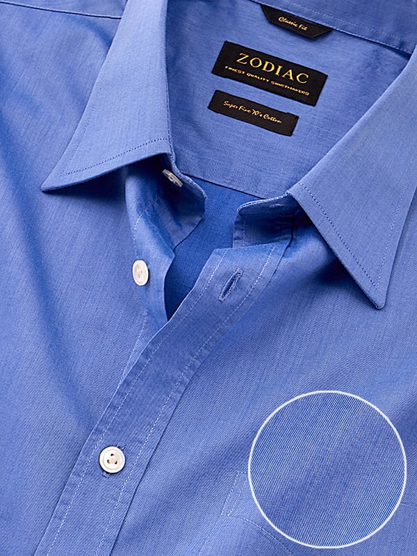 Fine Twill Blue Solid Full Sleeve Single Cuff Classic Fit Classic Formal Cotton Shirt