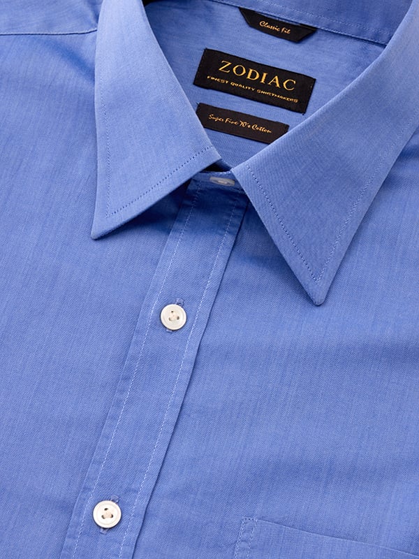 Fine Twill Blue Solid Full Sleeve Single Cuff Classic Fit Classic Formal Cotton Shirt