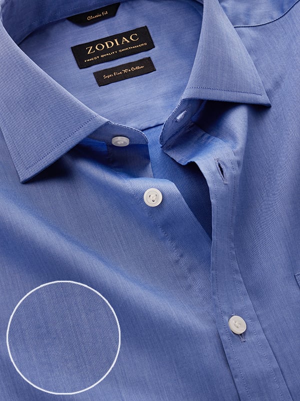 Fine Twill Blue Solid Full Sleeve Single Cuff Classic Fit Semi Formal Cotton Shirt