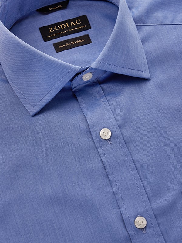 Fine Twill Blue Solid Full Sleeve Single Cuff Classic Fit Semi Formal Cotton Shirt