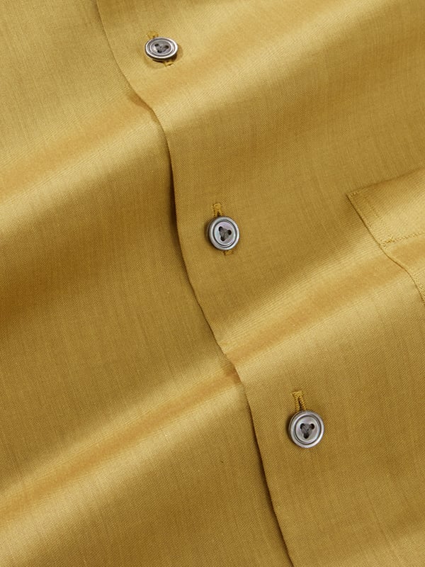 Fine Twill Ochre Solid Full Sleeve Single Cuff Tailored Fit Semi Formal Cotton Shirt