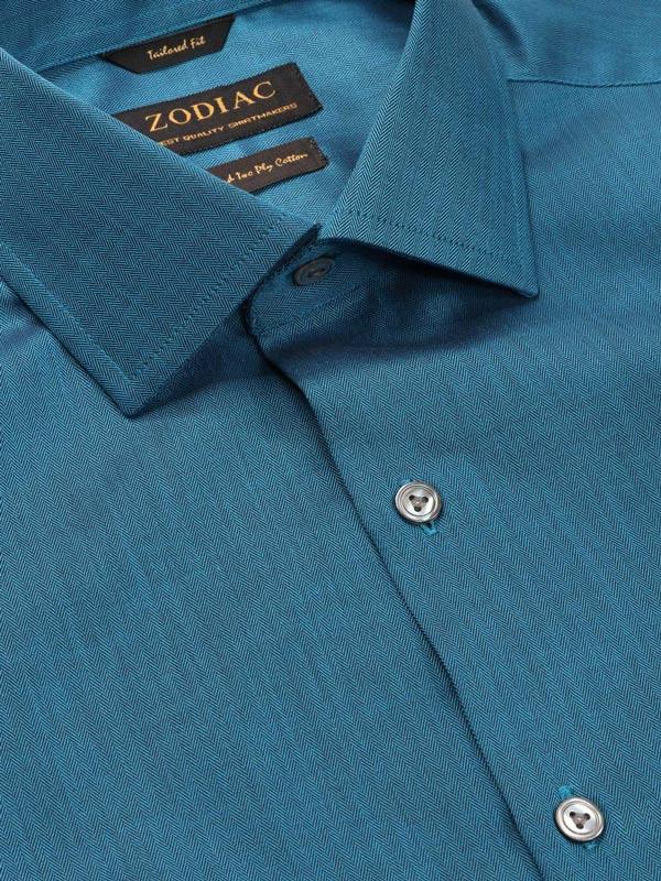 Herring Teal Solid Full sleeve single cuff Tailored Fit Semi Formal Dark Cotton Shirt