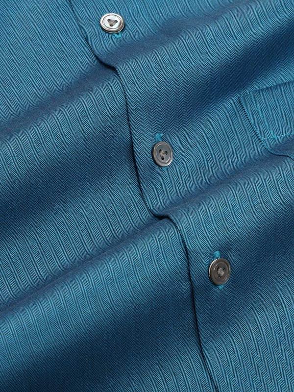 Herring Teal Solid Full Sleeve Single Cuff Tailored Fit Semi Formal Dark Two Ply Mercerized Cotton Shirt