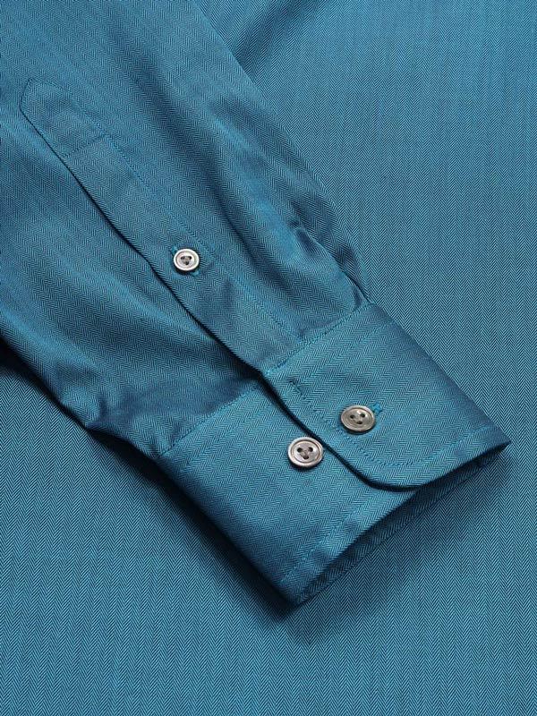 Herring Teal Solid Full Sleeve Single Cuff Tailored Fit Semi Formal Dark Two Ply Mercerized Cotton Shirt