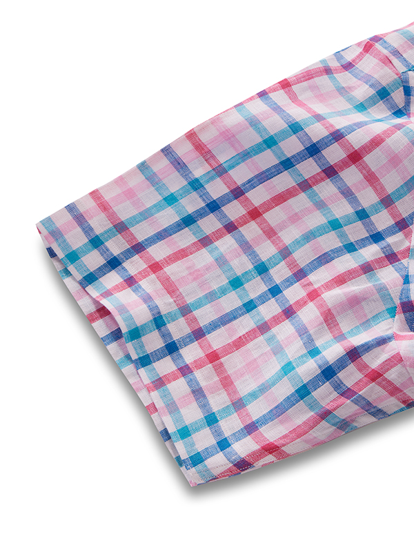 Positano Pink Check Half Sleeve Classic Fit Semi Formal Linen Shirt