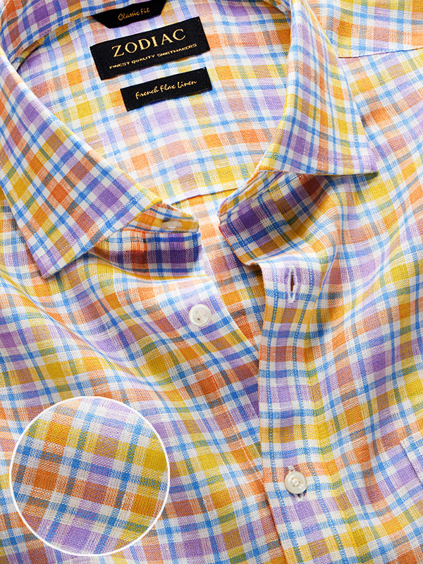 Positano Lilac Check Half Sleeve Classic Fit Semi Formal Linen Shirt