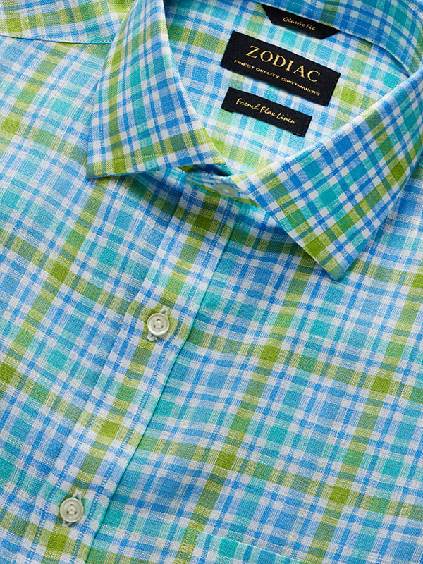 Positano Lime Check Half Sleeve Classic Fit Semi Formal Linen Shirt