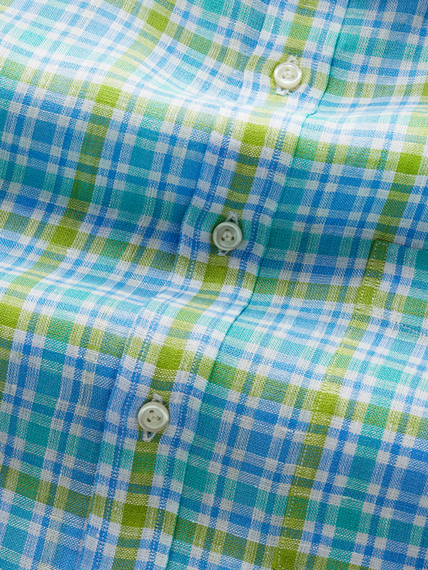 Positano Lime Check Half Sleeve Classic Fit Semi Formal Linen Shirt