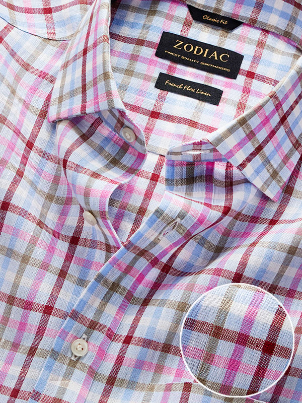 Positano Pink Check Half Sleeve Classic Fit Semi Formal Linen Shirt