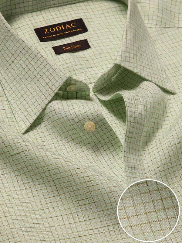 Positano Green Check Full sleeve single cuff Tailored Fit Semi Formal Linen Shirt