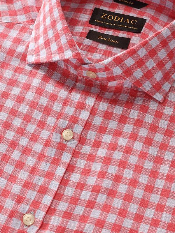 Positano Red Check Half sleeve Classic Fit Semi Formal Linen Shirt
