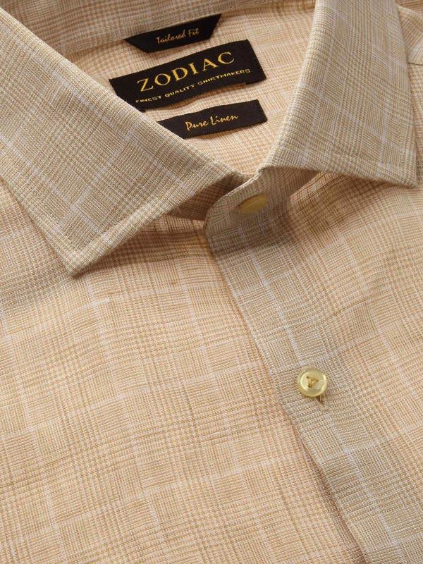 Positano Beige Check Full sleeve single cuff Tailored Fit Semi Formal Linen Shirt