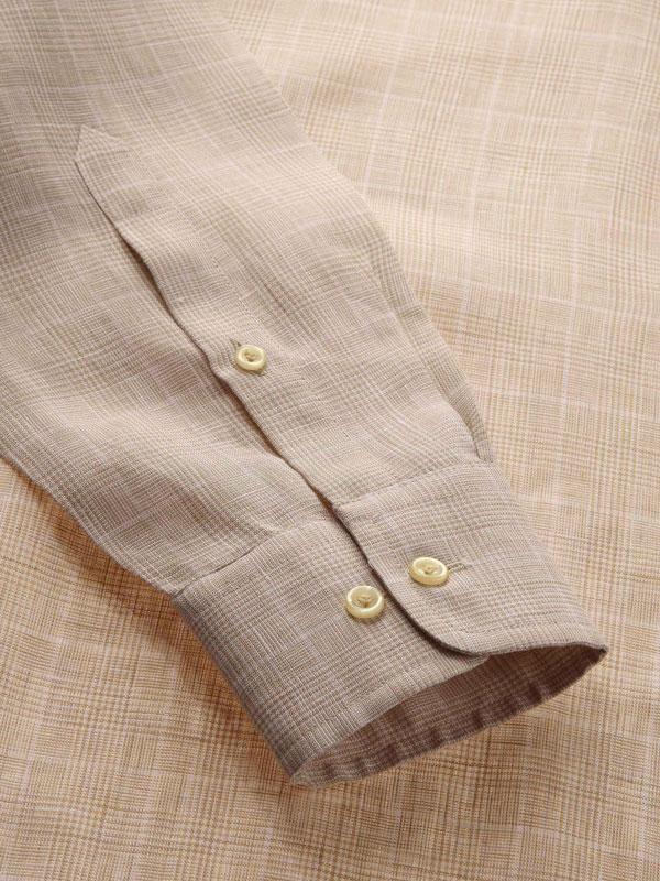 Positano Beige Check Full sleeve single cuff Tailored Fit Semi Formal Linen Shirt