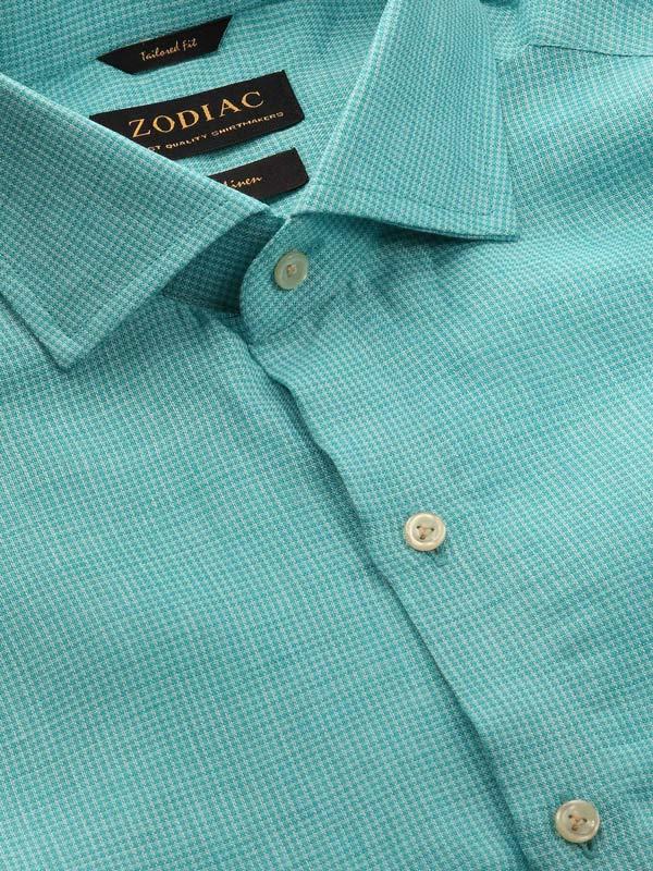 Positano Aqua Check Full sleeve single cuff Tailored Fit Semi Formal Linen Shirt