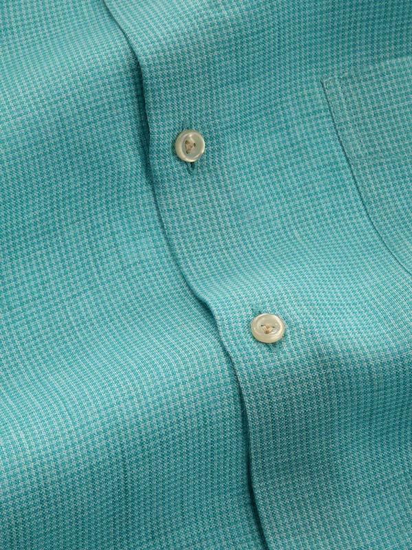 Positano Aqua Check Full sleeve single cuff Tailored Fit Semi Formal Linen Shirt