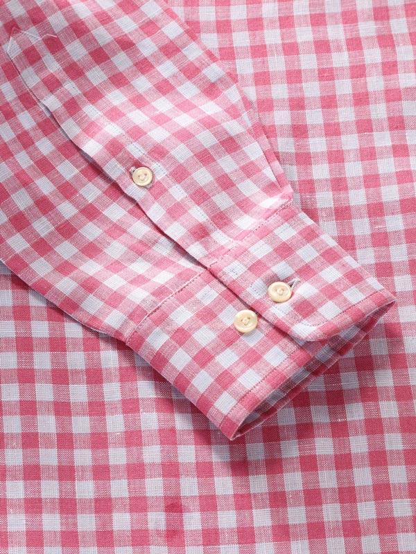Positano Rose Check Full sleeve single cuff Tailored Fit Semi Formal Linen Shirt