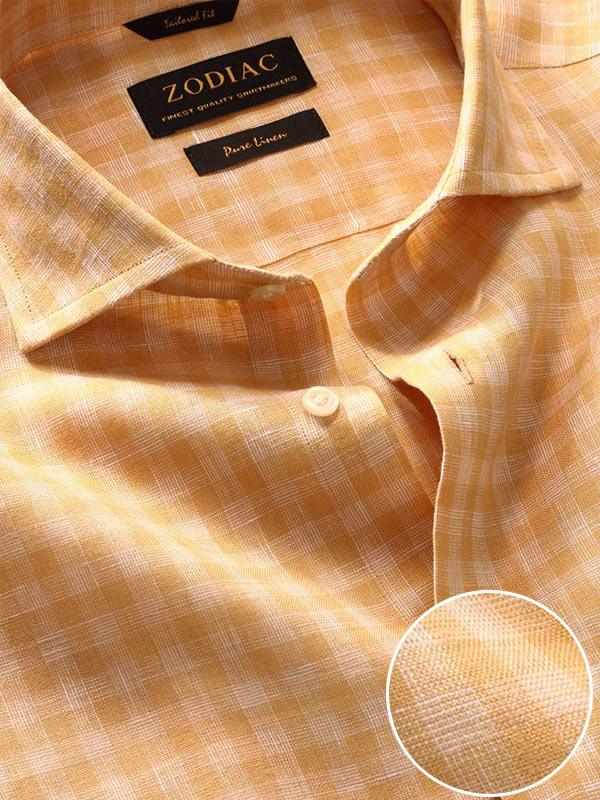 Positano Ochre Check Half sleeve Tailored Fit Semi Formal Linen Shirt