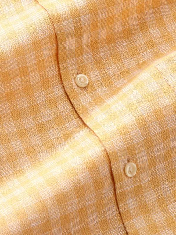 Positano Ochre Check Half sleeve Tailored Fit Semi Formal Linen Shirt