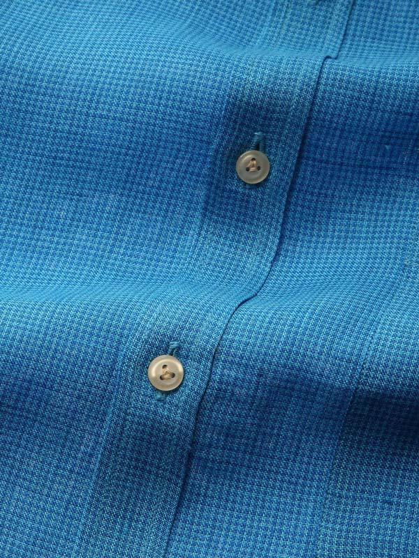 Positano Turquoise Check Full sleeve single cuff Classic Fit Semi Formal Linen Shirt