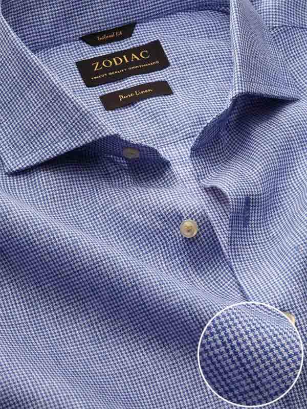 Positano Blue Check Full sleeve single cuff Tailored Fit Semi Formal Linen Shirt